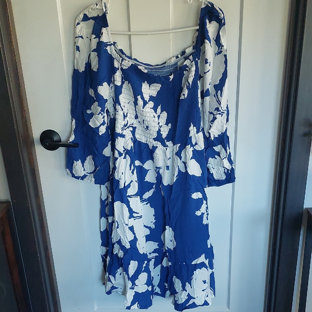 Elegant Blue and White Floral Dress